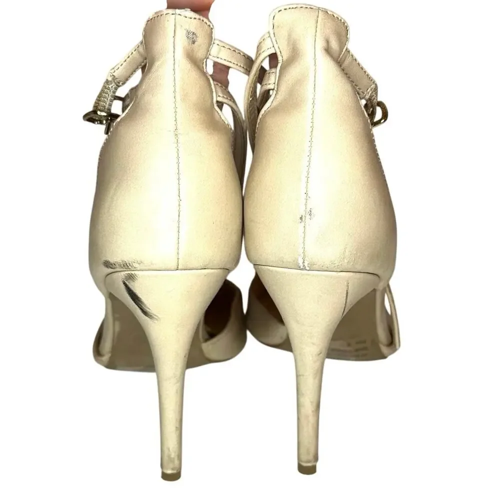 Wild Diva Lounge Pointed Toe Strappy Beige Nude Sandal Women’s Size 8 Heel